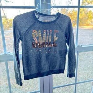 Girls Gray Sweatshirt with Sequin Smile Design